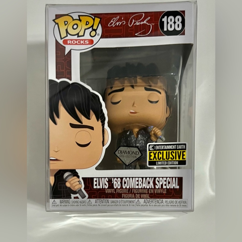 Funko Pop Rocks: Diamond Elvis '68 Comeback Special EE Exclusive BNIB #188 - Picture 5 of 11